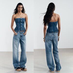 Zara Women's Wide Leg Mid Rise Full Length Jeans Size 4 NWT Blue